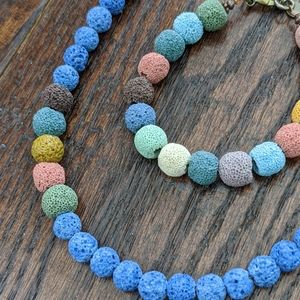 NWT Artist Made Handmade Aromatherapy Boho Lava Stone Necklace and Bracelet